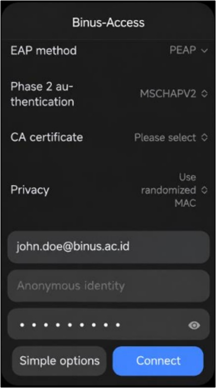 Langkah 2 Hubungkan ke Binus-Access