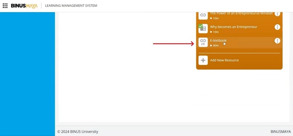 Menu E-Textbook pada Session 1