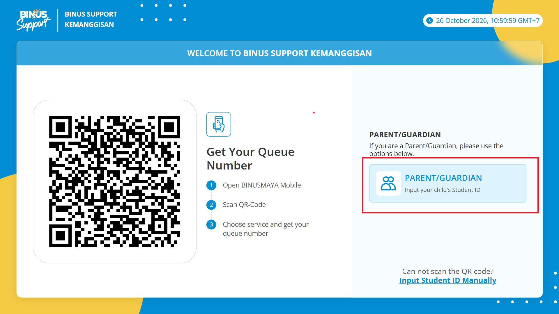 Menu Parent/Guardian pada Sistem Antrean